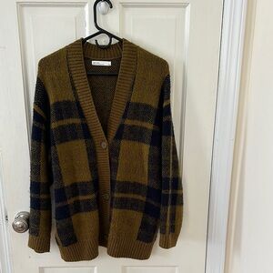 Brown and Black Plaid Cardigan